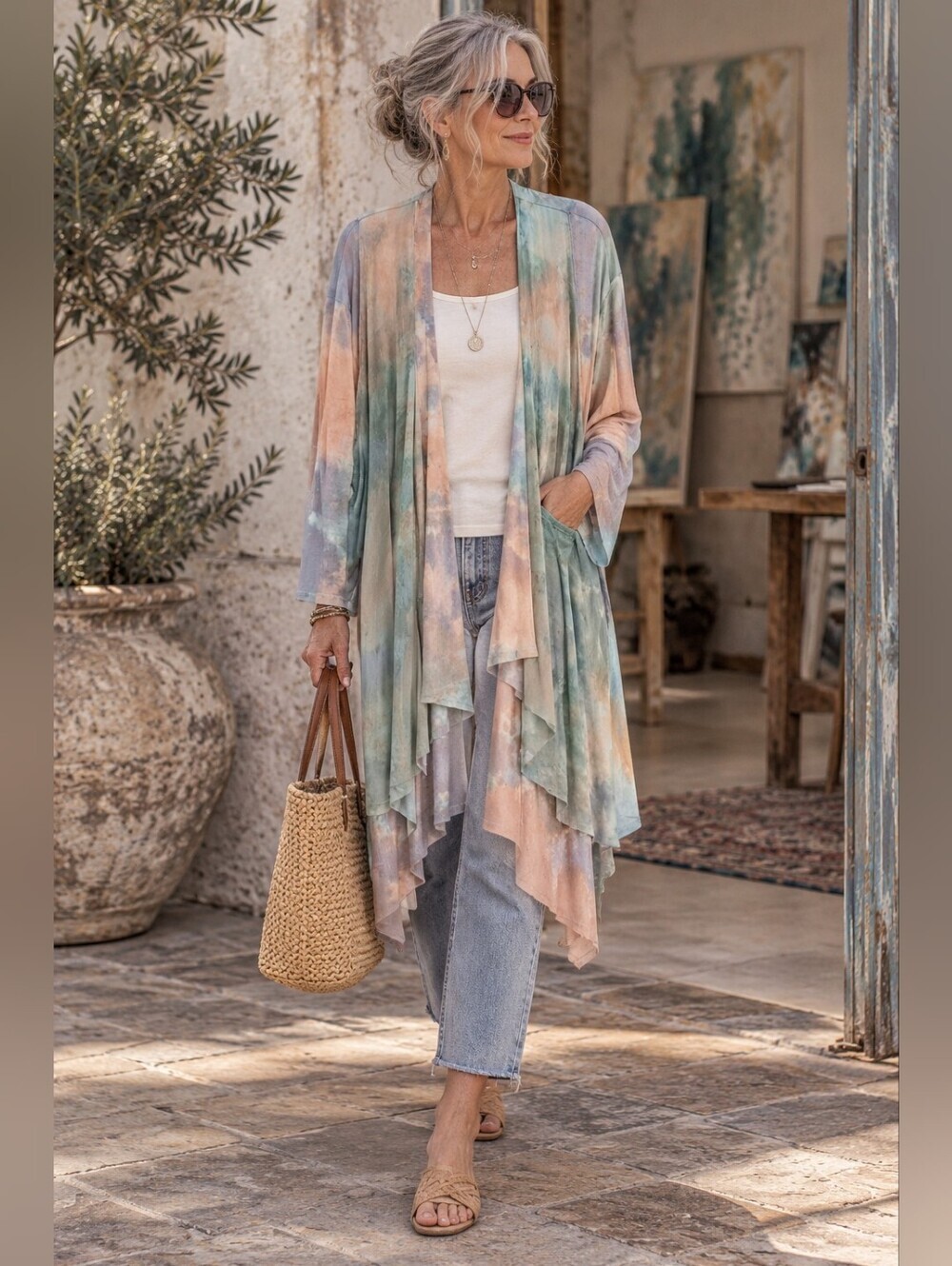 Vintage Layered Tie-Dye Duster Cardigan Kimona Whimsy Fairy Artsy Flowy Unique
